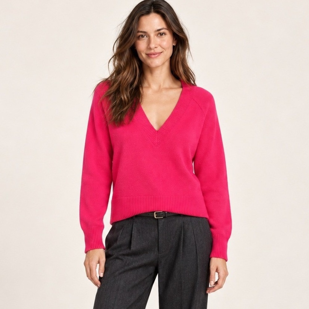 Banana Republic Women XS Pink V-Neck Sweater Knit Pullover Long Sleeve Soft